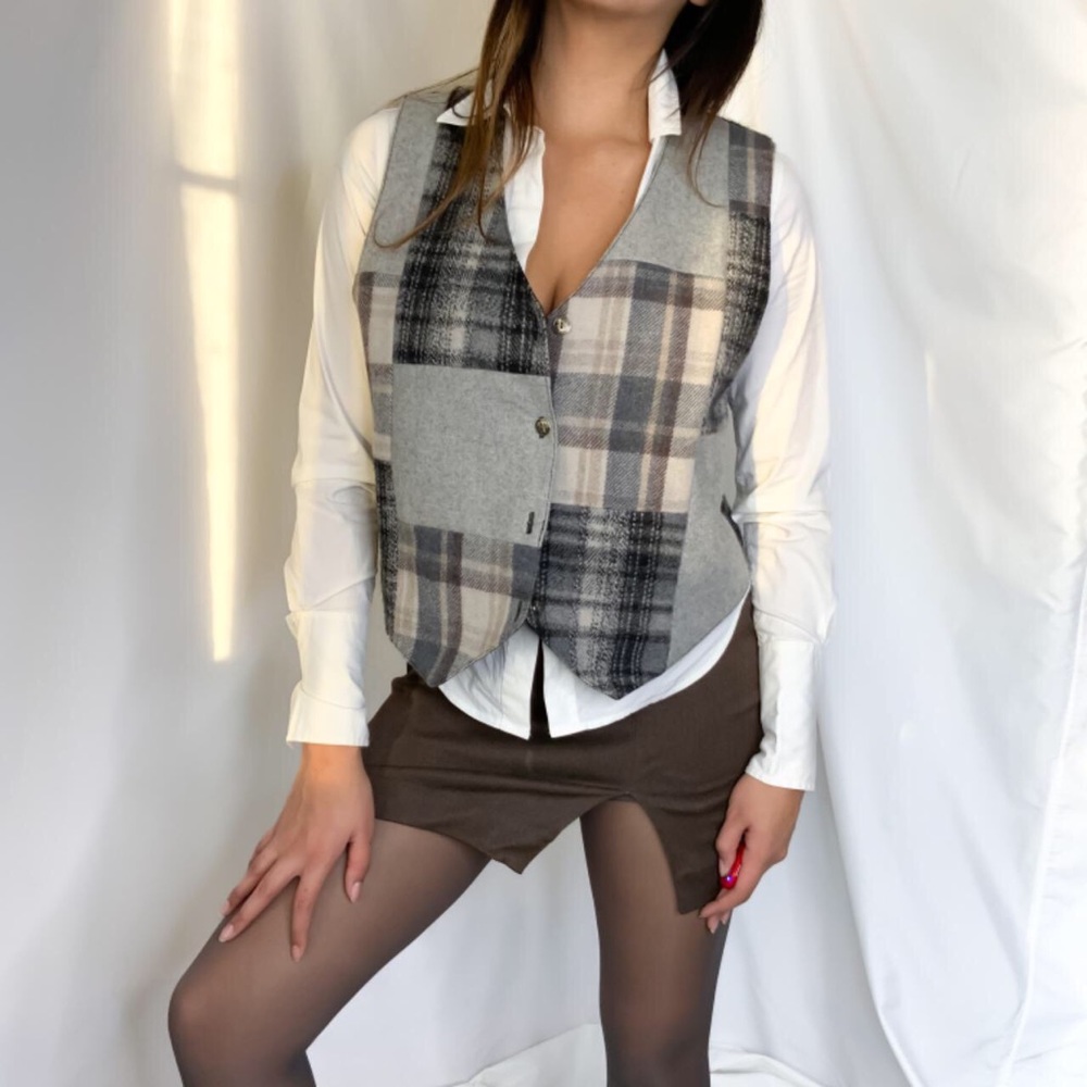Grey patchwork wool vintage vest